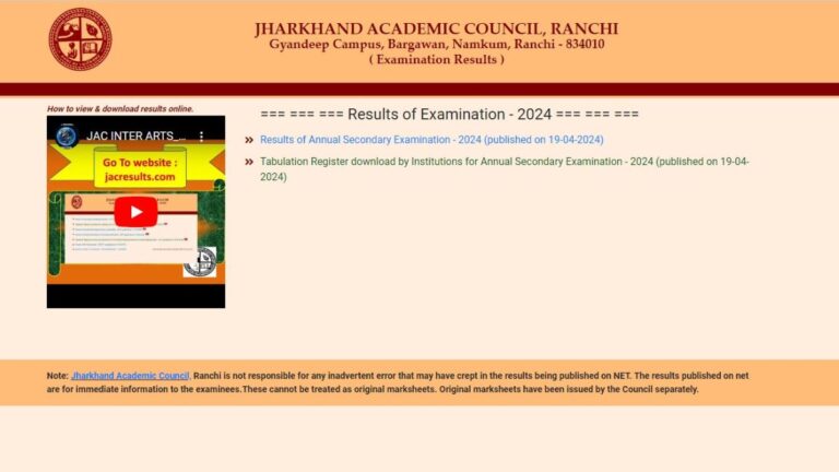 JAC 10th Result 2024 Jharkhand Board